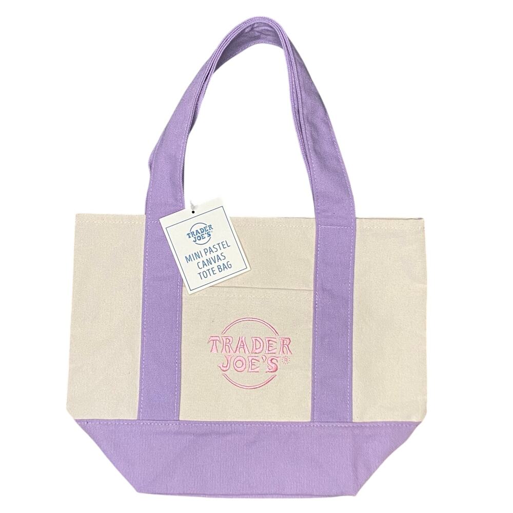 2026 Trader Joe's Mini Pastel Canvas Reusable Tote Bag Lavender